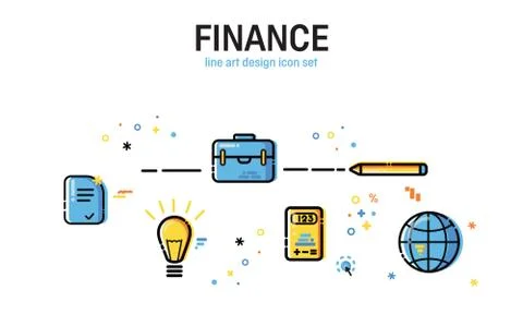 Line art flat Style. Set of application development, business and information Stock Illustration
