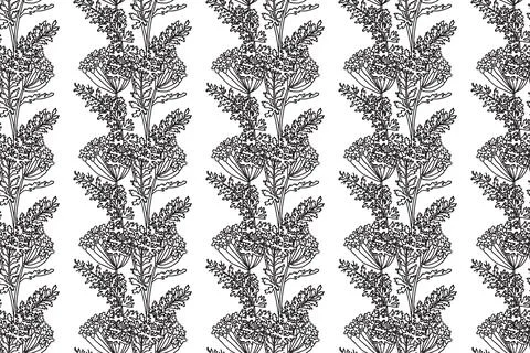 Line art floral pattern seamless abstract background. Black and white outli.. Stock Illustration