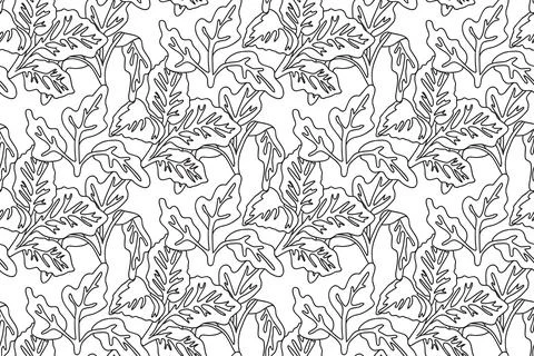 Line art floral seamless pattern with leaves vector illustration. Hand draw.. イラスト素材