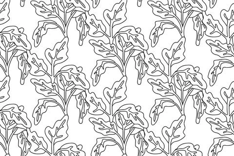 Line art floral seamless pattern with leaves vector illustration. Hand draw.. Stock Illustration
