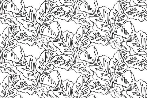 Line art floral seamless pattern with leaves vector illustration. Hand draw.. Stock Illustration