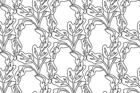 Line art floral seamless pattern with tropical leaves vector illustration. .. Stock Illustration