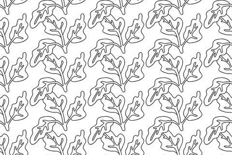 Line art floral seamless pattern with tropical leaves vector illustration. .. Stock Illustration