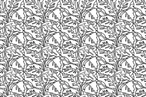Line art floral seamless pattern with tropical leaves vector illustration. .. Stock Illustration
