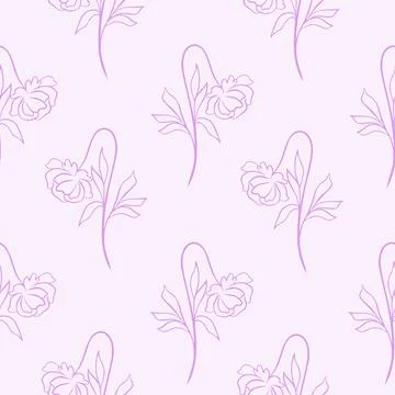 Line art flowers seamless pattern, vector illustration. Stock Illustration