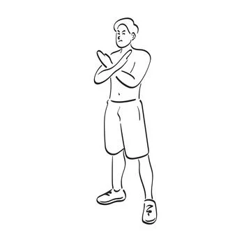 Line art full length half naked man making X sign arms gesture illustration Stock Illustration