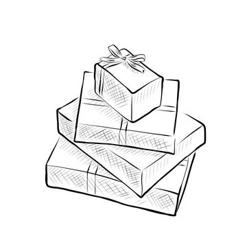 Line art. Gift boxes in line art style. Vector minimalist Stock Illustration