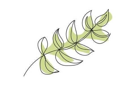 Line Art of Green Leaf on White Background. Continuous one line drawing of br Stock Illustration