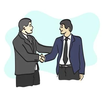 Line art hakf length two businessmen making handshake illustration vector Stock Illustration