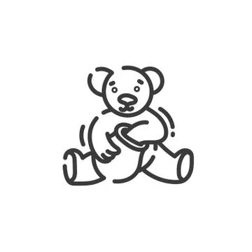 Line art icon of bear eats honey from a clay pot Stock Illustration