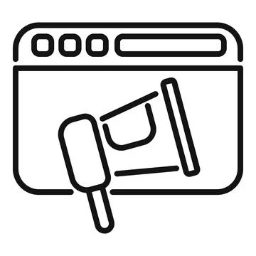 Line art icon featuring a web browser, ice cream, and graduation cap symbolizing Stock Illustration