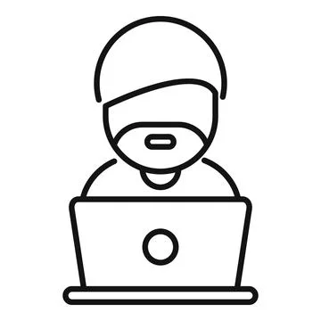 Line art icon of a person using vr headset and laptop イラスト素材