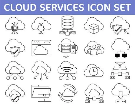 Line Art Icon Set for Cloud Computing and Data Services イラスト素材