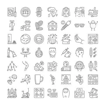 Line art icon set featuring various concepts 库存插图