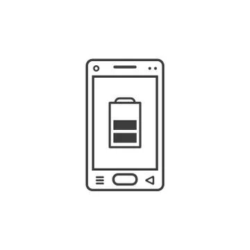 Line art icon of smartphone with average battery level sign 스톡 일러스트