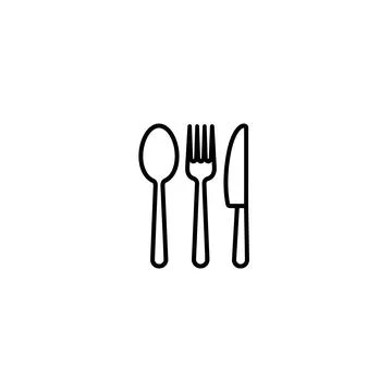 Line art icon of spoon, fork, and knife - minimalist, icon signifies eating Stock Illustration