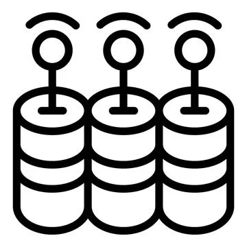 Line art icon of three servers transmitting data wirelessly Stock Illustration