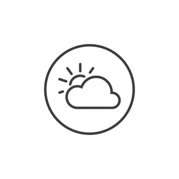 Line art icon of variable cloud and sun in the round frame Stock Illustration