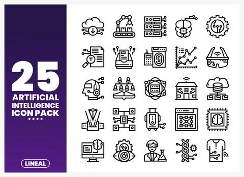 Line art icons for artificial intelligence concept. displayed on a clean wh.. Stockillustratie