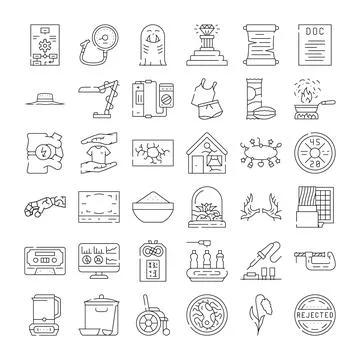 Line art icons assorted objects set collection Stock Illustration