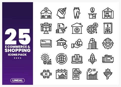 Line art icons for e-commerce and shopping. on a gradient background Stock Illustration