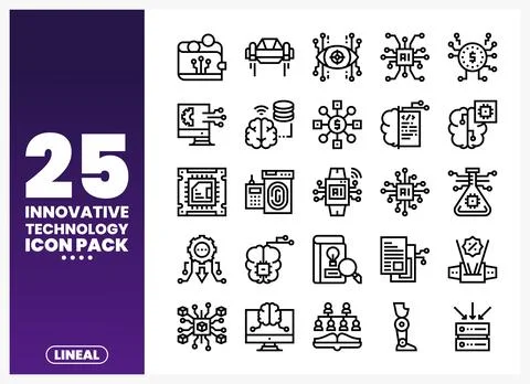 Line art icons for innovative technologies presented on a white background Stockillustratie