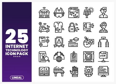 Line art icons representing internet and technology concepts on a white bac.. Stock Illustration