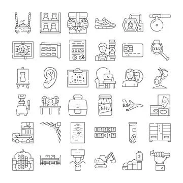 Line art icons representing various business and lifestyle concepts Stock Illustration