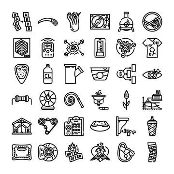 Line art icons representing various business and technology concepts Stock Illustration
