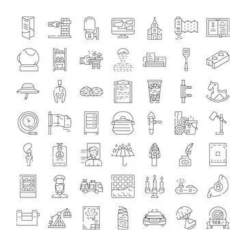 Line art icons representing various objects and concepts Stock Illustration