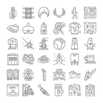 Line art icons set representing various concepts and objects 库存插图