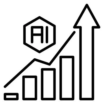 Line art illustrates artificial intelligence driving upward progress with dat Stock Illustration