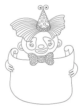 Line art illustration of circus theme - clown with frame for you Stock Illustration