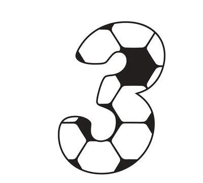 A line art illustration featuring number 3 with number 3, soccer ball pattern 库存插图