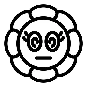 Line art illustration of a flower with a grumpy expression 스톡 일러스트