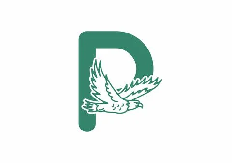 Line art illustration of flying eagle with P initial letter Stock Illustration