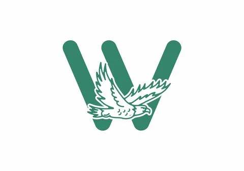 Line art illustration of flying eagle with W initial letter Stock Illustration