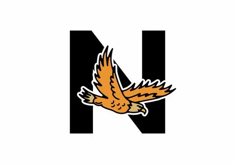 Line art illustration of flying eagle with N initial letter Stock Illustration