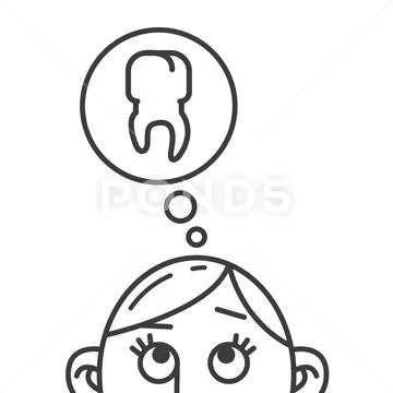 Line art illustration of a thought about a tooth sign Stock Illustration