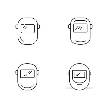 Line Art Illustrations of Welding Helmets in Varied Perspectives Stock Illustration