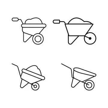 Line Art Illustrations of Wheelbarrows in Grid Layout Stock Illustration