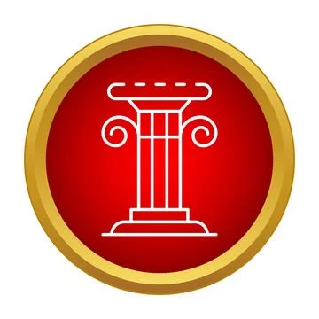 Line art ionic column icon on a red background with golden frame Stock Illustration