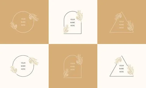 Line art leaf logo template and monogram concept in trendy linear style - flo Illustrazione stock