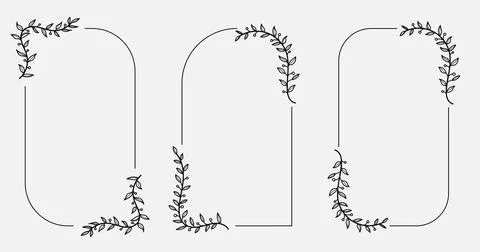 Line art leaves border frame collection.Wedding frame border vector illustr.. Stock Illustration