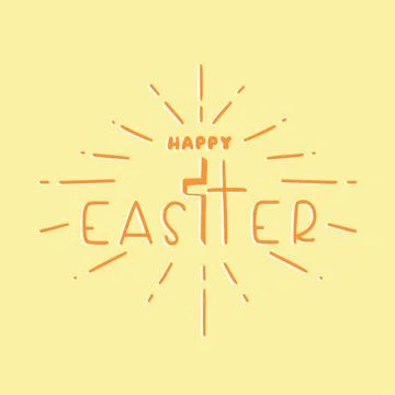 Line art Lettering Happy Easter With Cross and Light - Simple Vector With Doodle Stock Illustration
