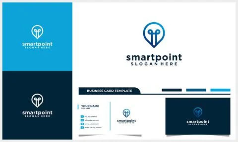 Line art light bulb with point pin logo concept and business card template Illustrazione stock