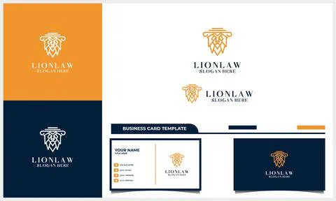 Line art lion head with attorney law logo concept with business card template Stock Illustration