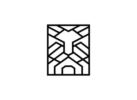 Line Art Lion Logo Design Template Stock Illustration