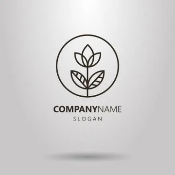  line art logo of an abstract simple flower in a round frame Illustrazione stock