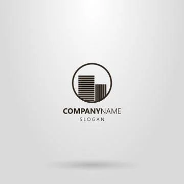 Line art logo of two high-rise houses in a round frame Stock-Illustration